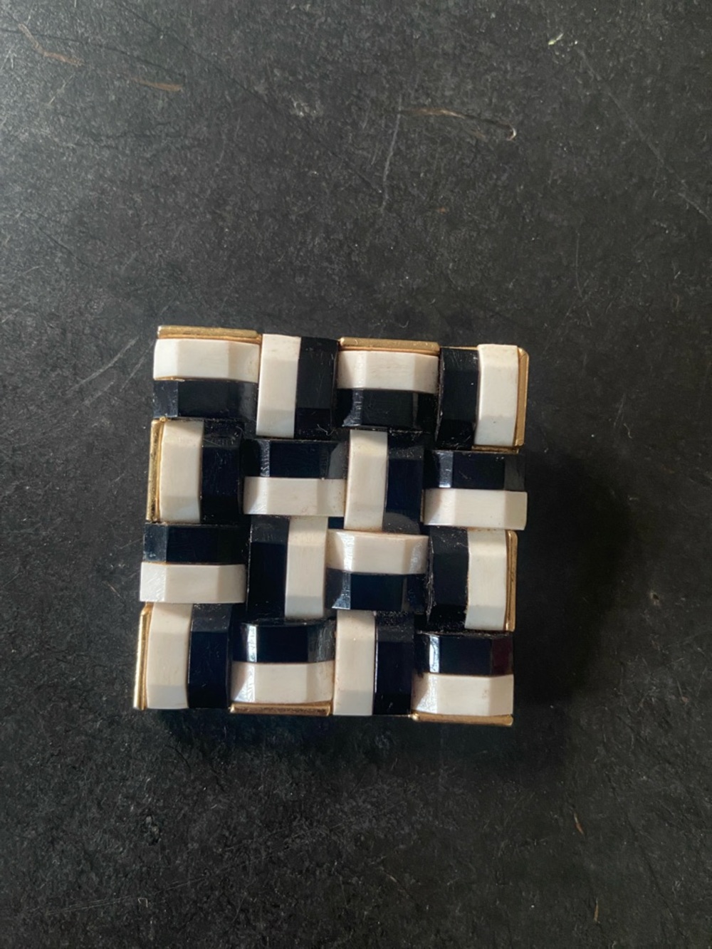 Vintage Trifari by Alfred Philippe White Woven Square Accent Brooch 50’s